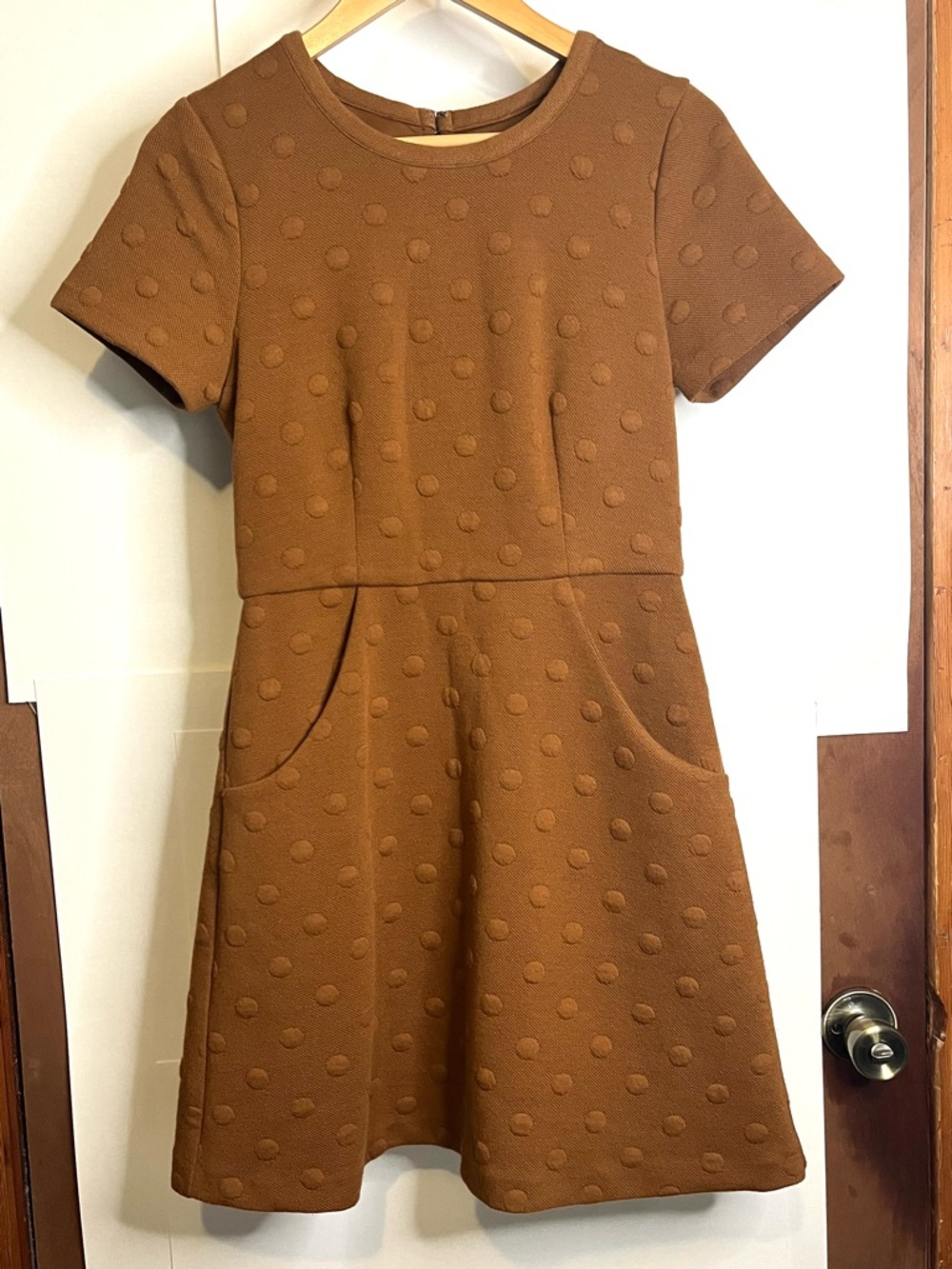 Hutch Women’s Size S Brown Textured Knit 3D Polka Dot Mini Dress